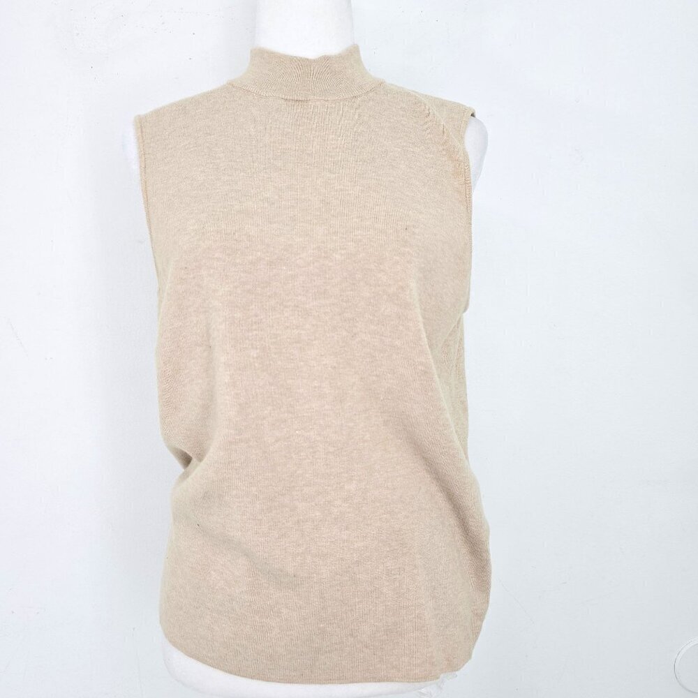 Marled Tan Beige High Neck Ribbed Knit Sleeveless Sweater Top Women Size XL